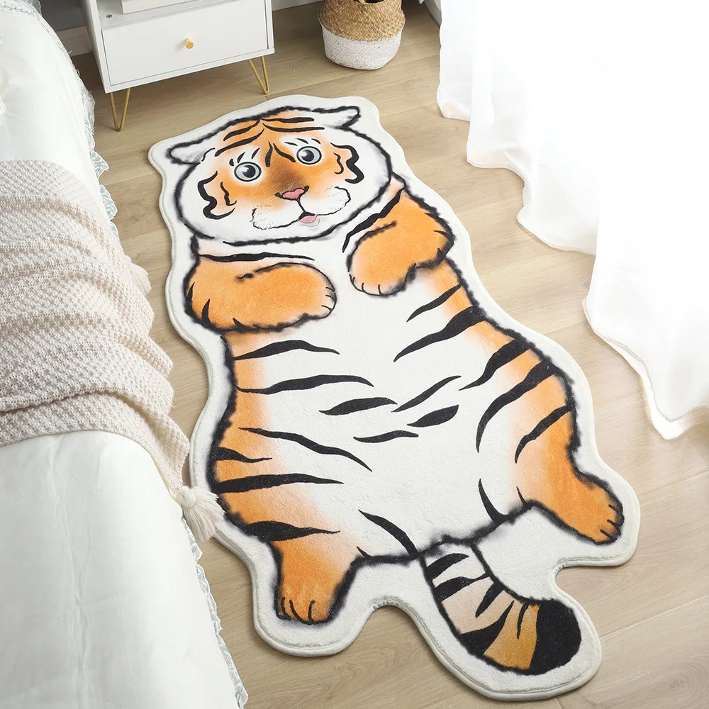 

Cute Tiger Mat INS Decor Bedside Soft Area Rug Cartoon Doormat Shaggy Fluffy Carpet Irregular Bedside Rug Thicken Floor Mat