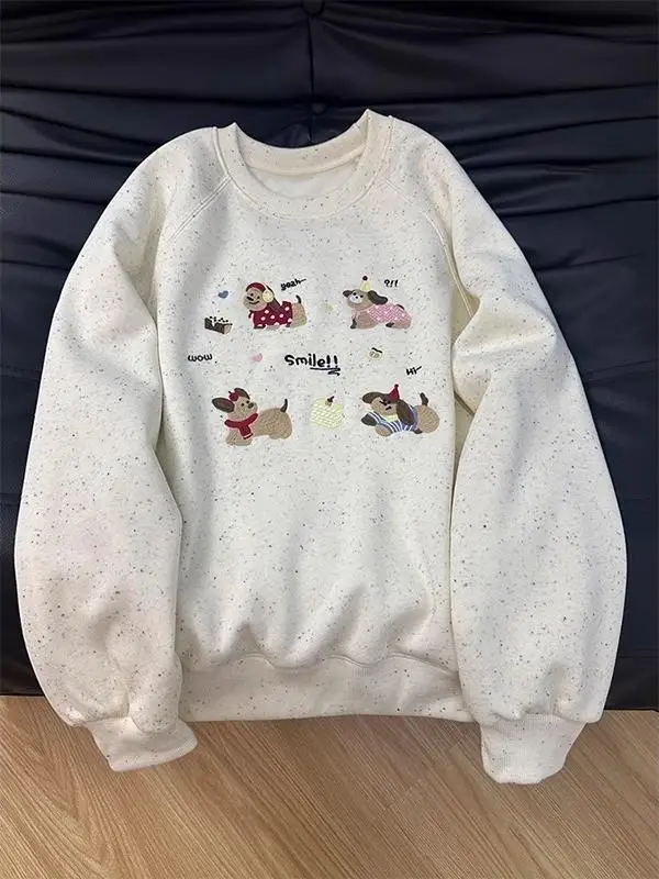 

Круглый свитшот с милой маленькой собачкой и вышивкой на подкладке, женская осенне-зимняя новая повседневная верхняя одежда в Корейском стиле