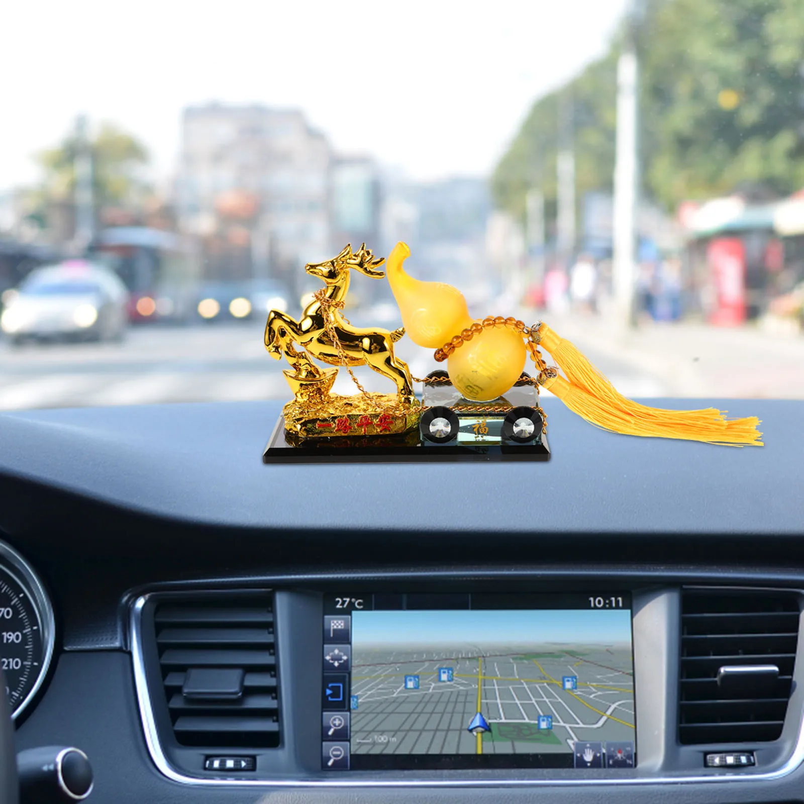 

Resin Dashboard Ornament Deer Gourd Design Lucky Charm For Car Interior Decoration Empty Perfume Holder Universal Fit For All
