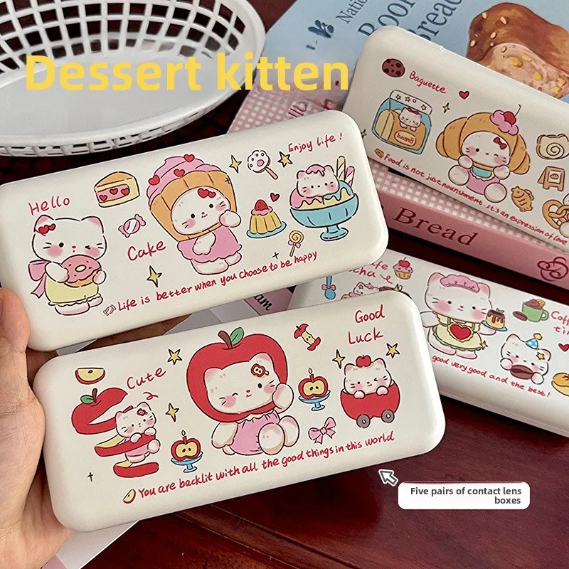 

Five Sets of Contact Lenses Cute Cat Large Capacity Thickened with Mirror Contact Lens Companion Box Care Box Storage
