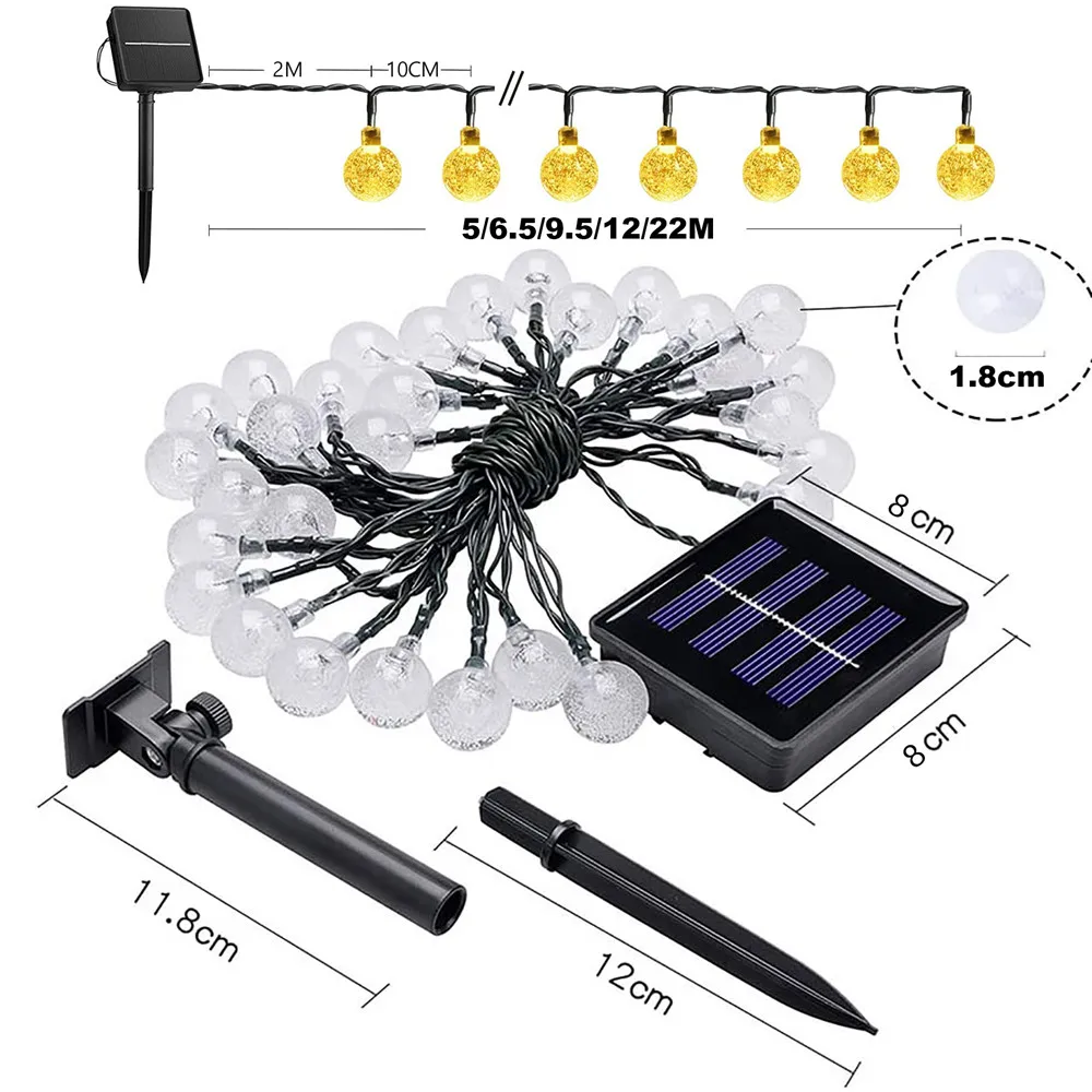 Imagem -05 - Solar Crystal Ball Led String Lights Fairy Lights Guirlandas para Festa de Natal Decoração ao ar Livre Modos 5m 7m 12m 22m