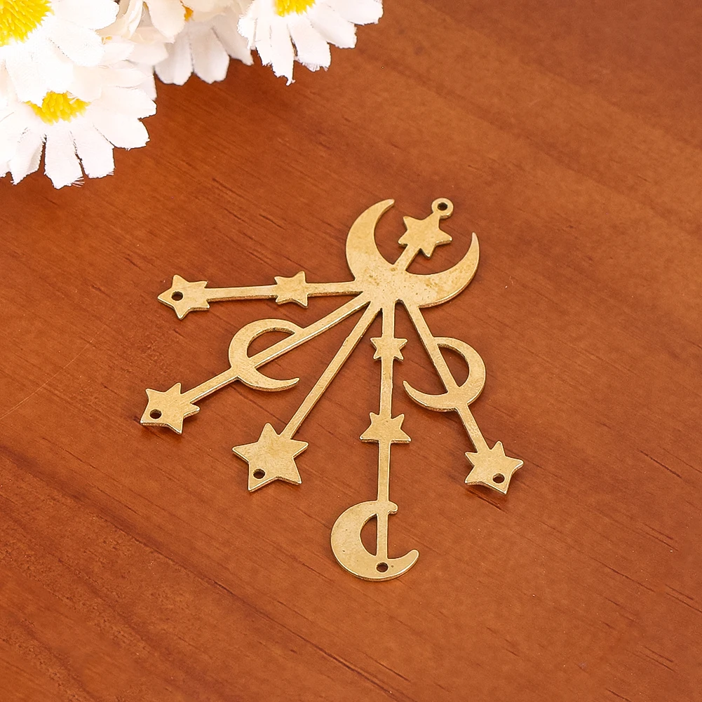 2pcs DIY Crystal Suncatcher Making Supplies Brass Star Moon Phase Pendant Connector Wind Chimes Parts Hanging Decor Accessories - view 2