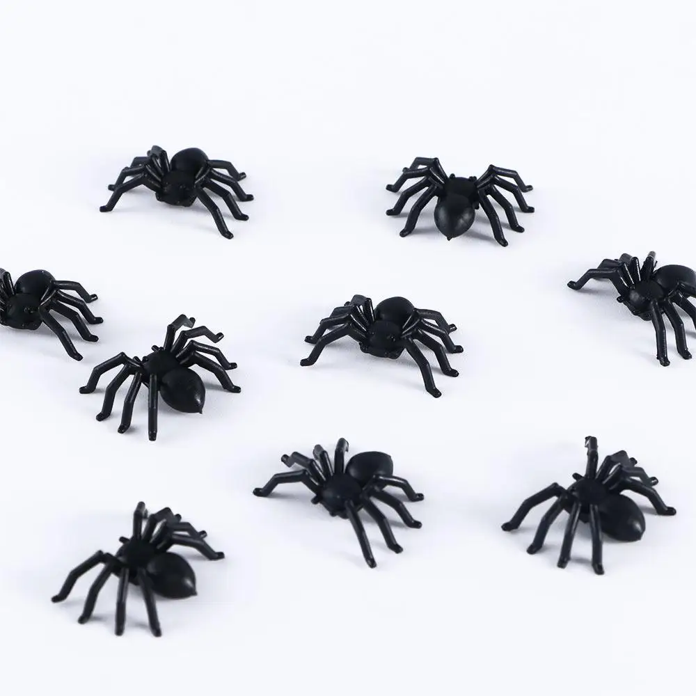100PCS/lot DIY Birthday Party Supplies Black Plastic Fake Spider Joking Toys Halloween Prank Props Halloween Decoration