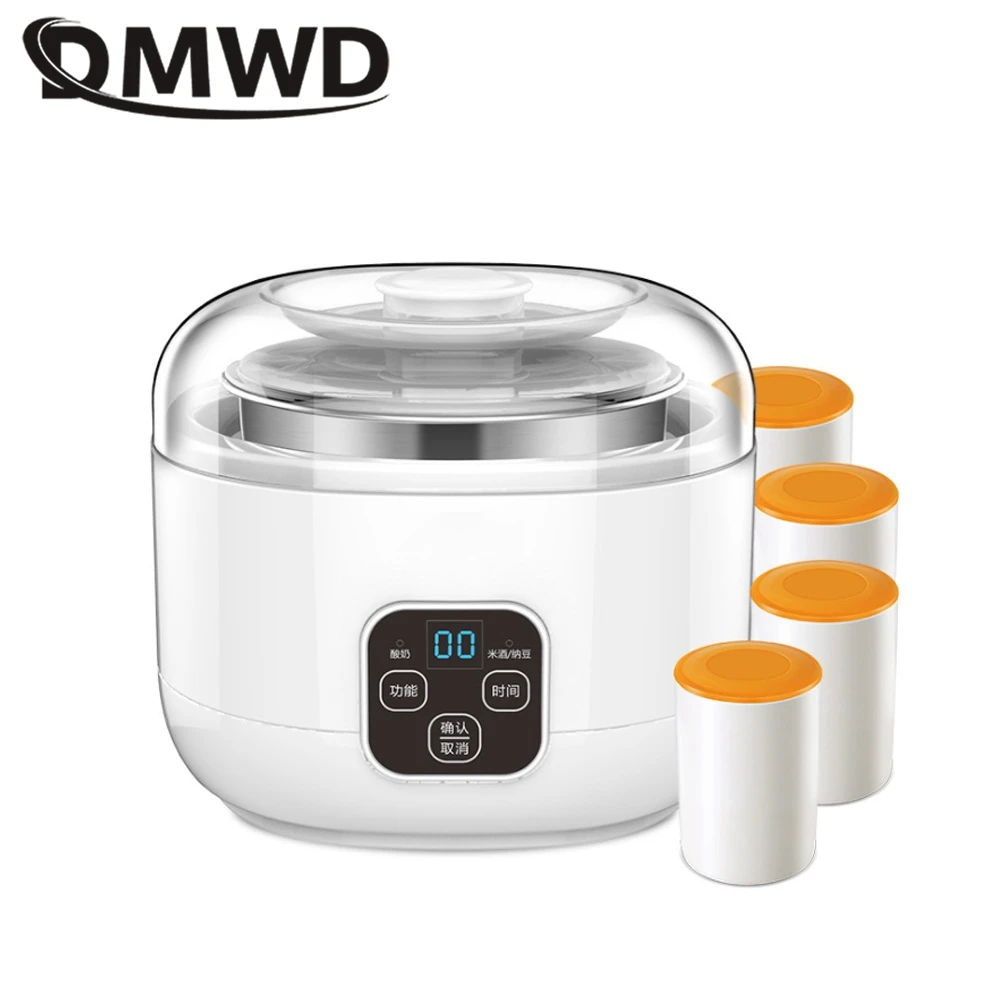 

DMWD 1L Smart Electric Yogurt Maker Natto Rice Wine Machine Automatic Fermentation Stainless Steel Liner With 4 ceramic liners