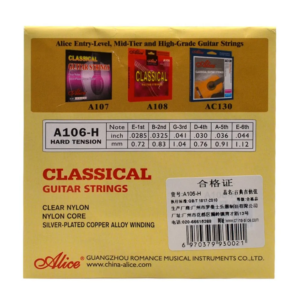 Exceptional Performance with Alice Classical Guitar Strings Clear Nylon/Silver Plated Copper Wound 6 Piece Set