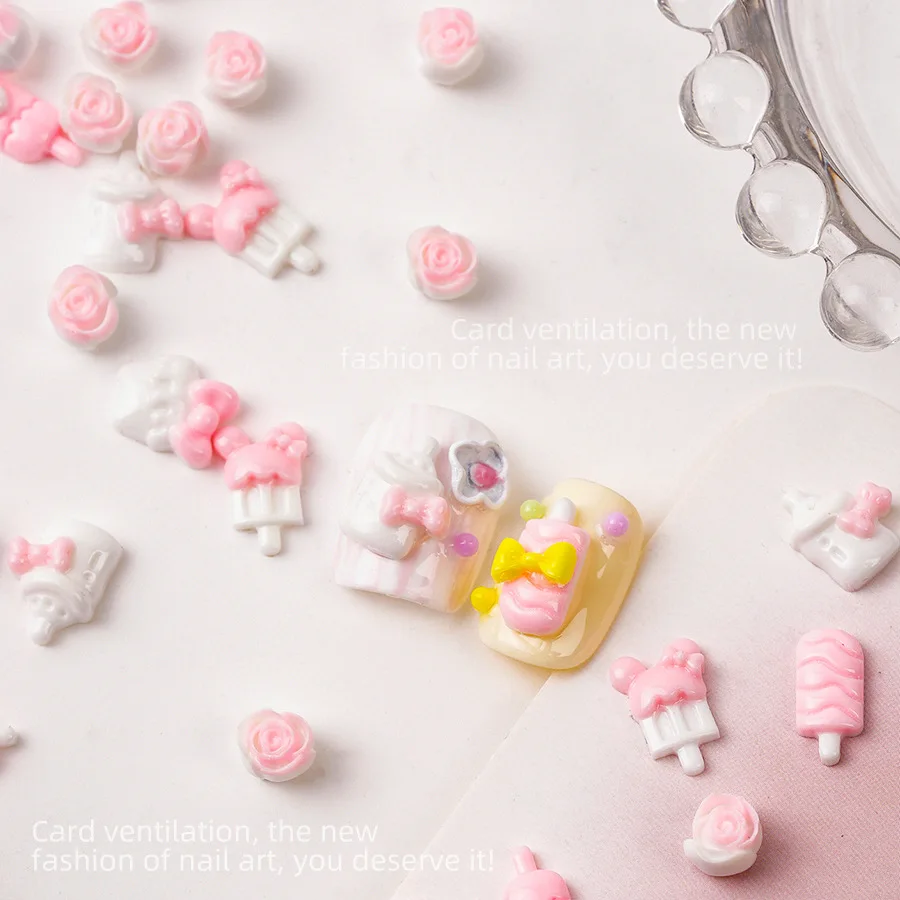 50Pcs Glow-in-the-Dark Ice Cream Bar Nail Charms - 3D Pastel Popsicle DIY Accents for Summer Nail Art