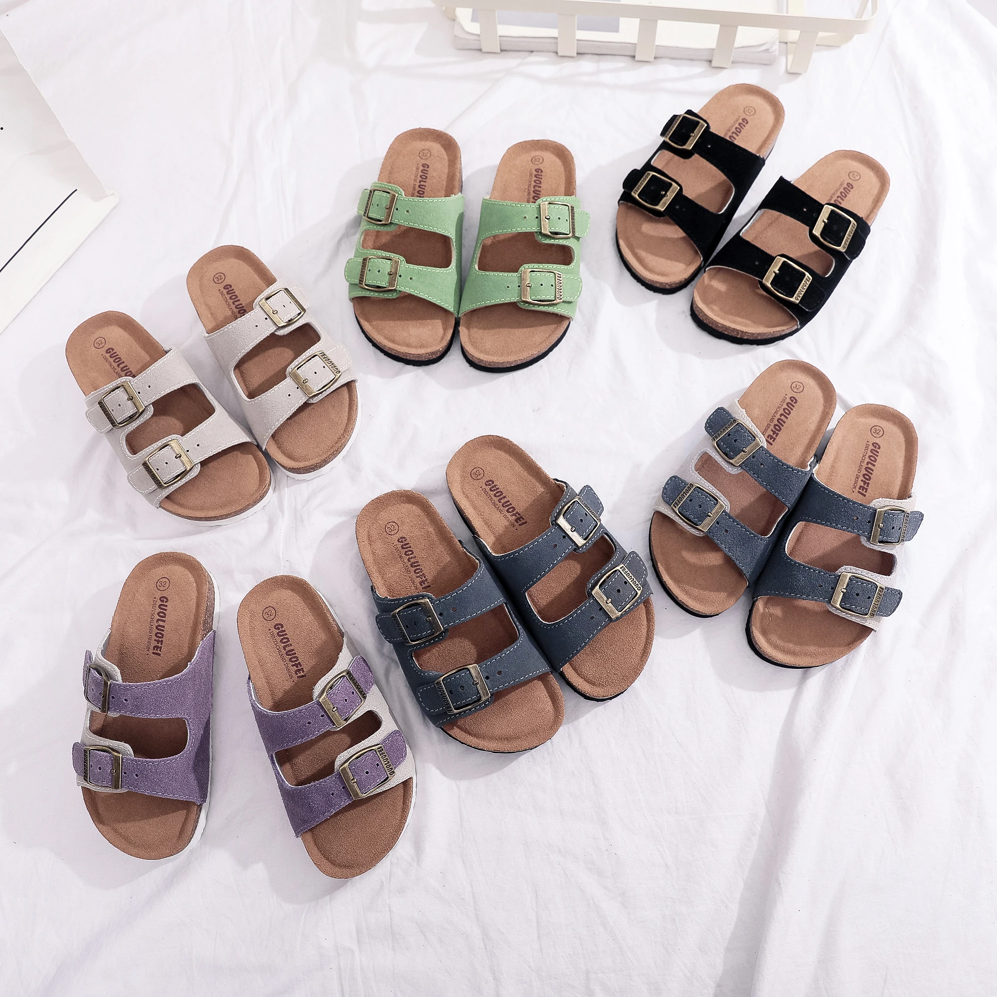 GuoLuoFei New Women Men Summer Beach Slide Sandals Casual Soft Cork Slippers Flip Flops Comfort Home Couples Outside Shoes