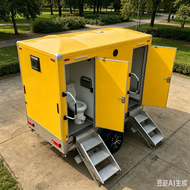 Fabrikant levert 3-stationse mobiele toilettenwagen met diepe wasbakken, waskommen en spiegel. Groothandel in openbare toiletten.