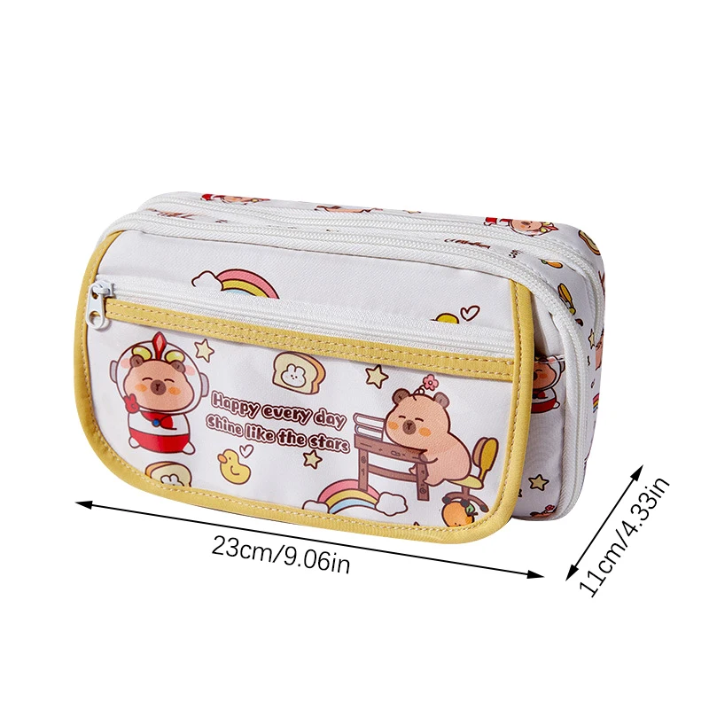 Cute Cartoon Capybara piórnik Kawaii o dużej pojemności zamek błyskawiczny etui na długopis wielofunkcyjny modny piórnik przybory szkolne prezent