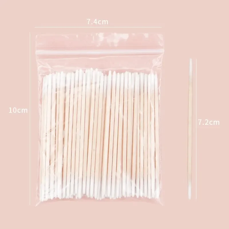 100 個使い捨て綿棒超小型ブラシマイクロウッドメイクブラシ糸くずの出ないまつげエクステンション接着剤除去メイクアップツール
