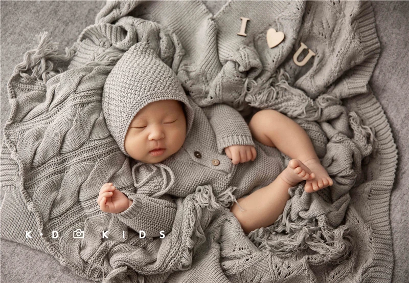 Vintage Newborn Hat Photography Props Bodysuit Outfits Handmade Knit Fotografia Accessories Studio Shooting Photo Props 2pcs/set