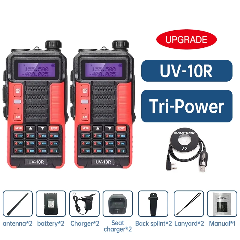 2 stuks Baofeng Uv 10r Professionele Walkie Talkies High Power Dual Band 2-weg Cb Ham Radio Hf Transceiver Vhf Uhf Bf UV-10R Nie