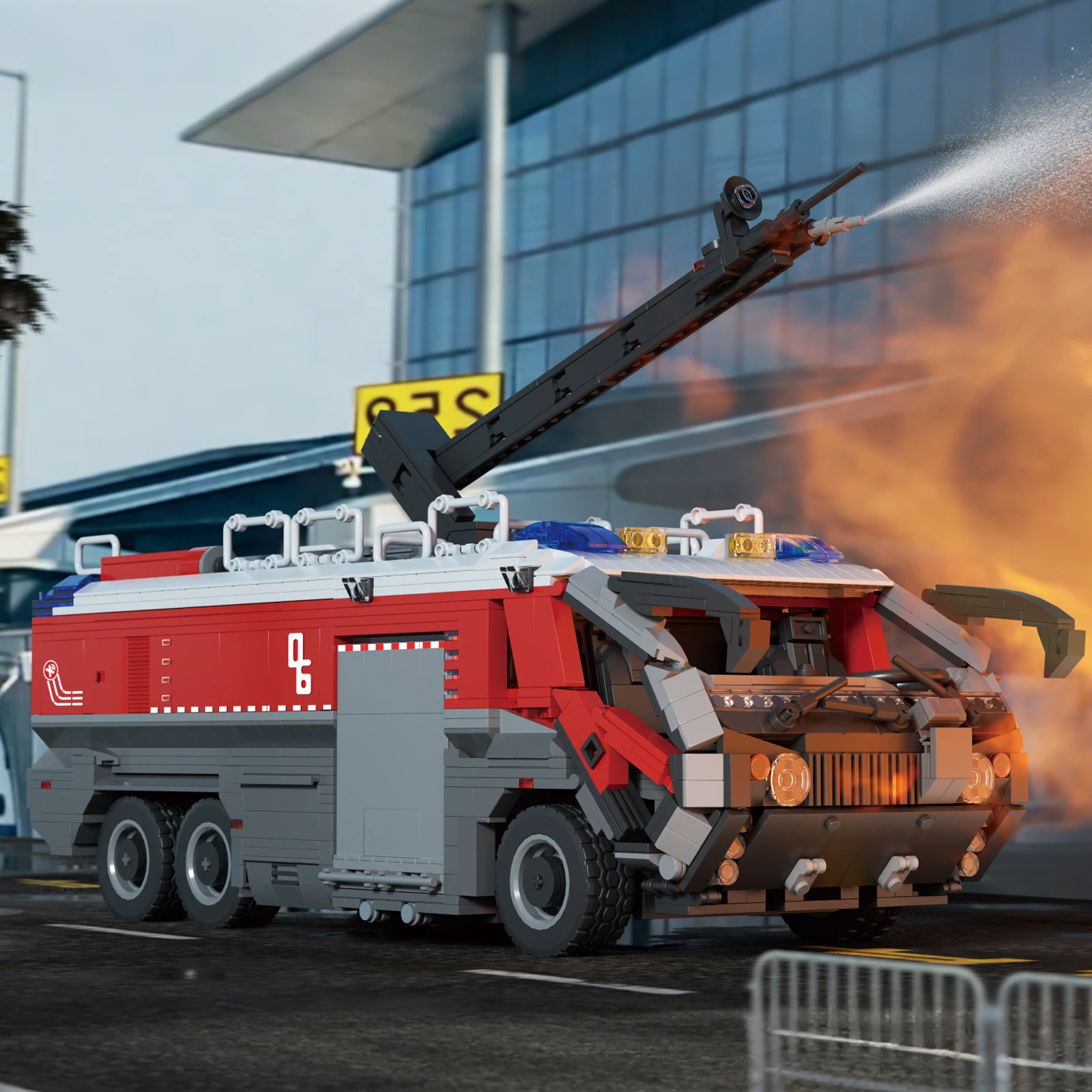 Jouet de blocs de construction de camion de pompier d'aéroport MOC, véhicule de sauvetage de pompier de Simulation, cadeau de brique assemblé pour enfants