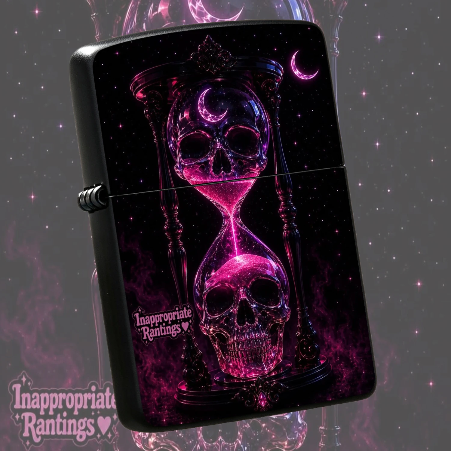 Gothic Neon Pink Glow Skull Hourglass Lighter, Aesthetic Crescent Starry Dark Style Decor, Magical Glitter Cosmic Ornament, Versatile Scene Use, Unique Exquisite Creative Gift For Friends Art Lovers Holiday Present A Humorous And Interestin