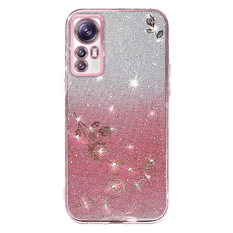 Bling Glitter Flower Case For Xiaomi Redmi Note 12 12S 11 11S 10S 10 Pro Max Plus Turbo Prime 12C 10C 11A Plating Soft Cover