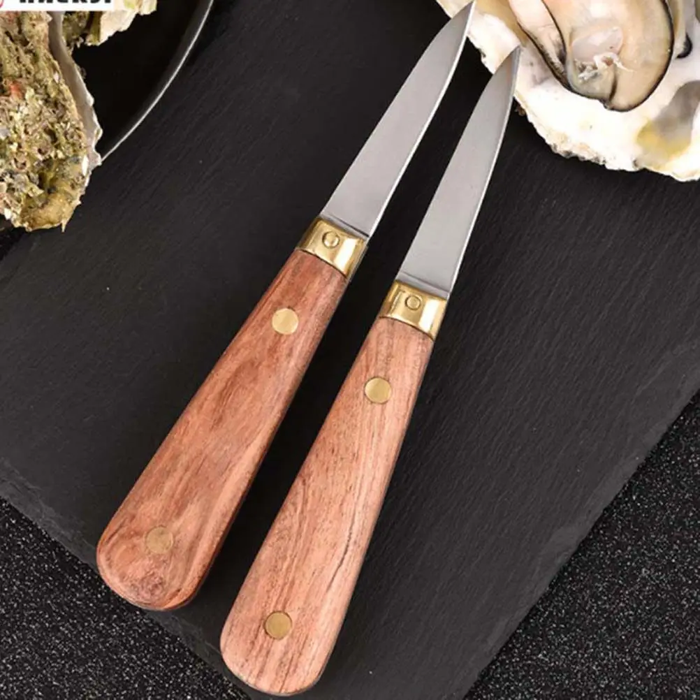 1pc Oyster Knife Shucker Premium Stainless Steel Wooden Handle Seafood Cutter Clam Scallop Shellfish Kitchen Utensil Tool