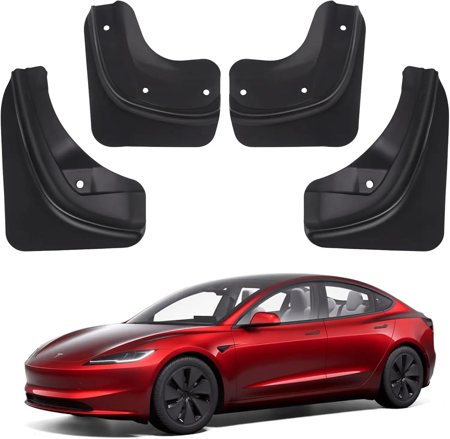 

Mud Flaps for 2024-2025 Tesla Model 3 Highland, Set of 4, No Drill Splash Guards