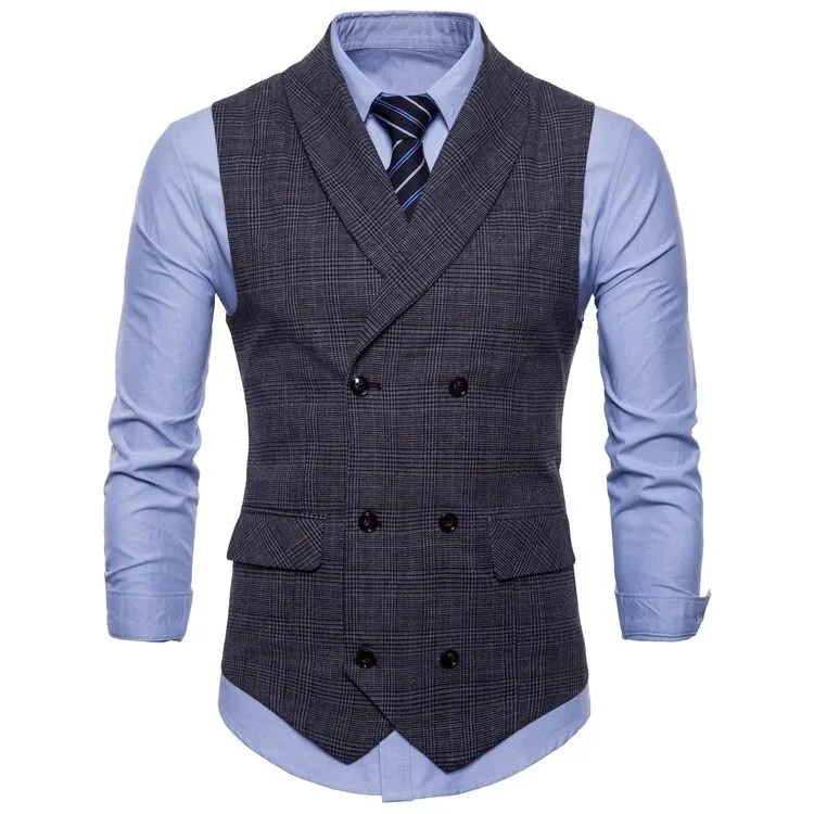 #4823 Spring 2023 Vintage Formal Vests For Men Slim Elegant Plaid Men\'s Vest Waistcoat Double Breasted Suits Vest Plus Size 4XL