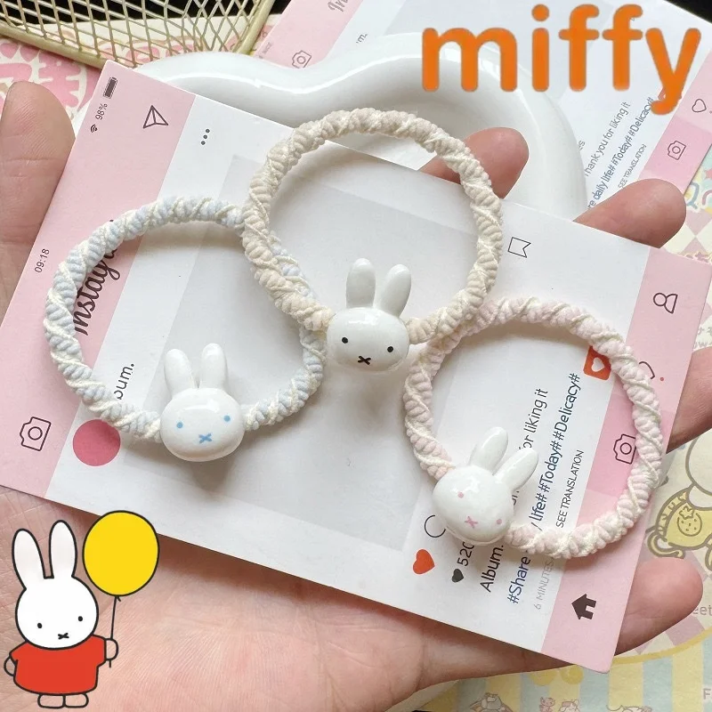

Креативная серия Miffy Rabbit: Новая простая милая резинка для волос с мультяшным рисунком для девочек, модная универсальная высокоэластичная резинка для волос