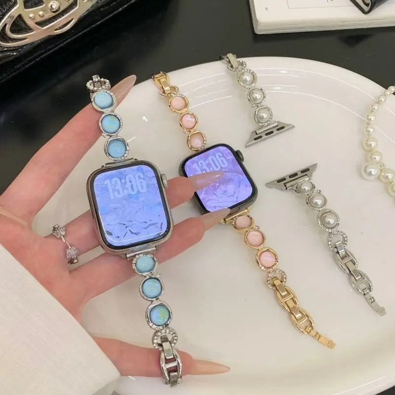 

Металлический совместимый ремешок для часов с бусинами Aurora 38 мм, 40 мм, 41 мм, 42 мм, 44 мм, 45 мм, 49 мм, модный ремешок