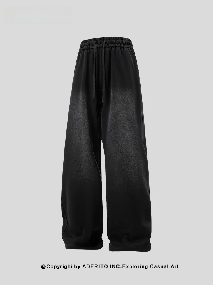 

NANA American Sle Loose Fit Straight Leg Casual Pants Men's Bla Elastic Waist Wide Leg Long Trousers Couples Wear