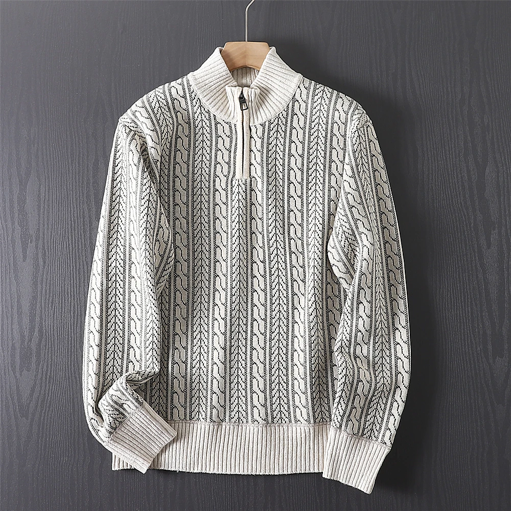 

Мужской повседневный трикотаж, свитер с воротником-стойкой на молнии, универсальная модная верхняя одежда, топ из полиэфирного волокна, длинный свеч для бега