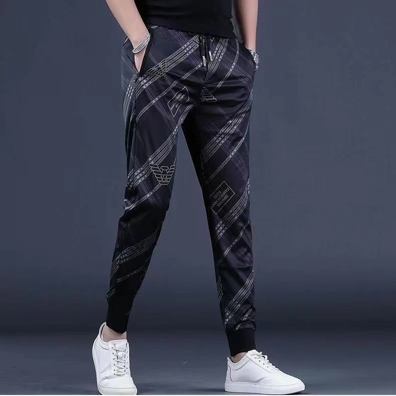 

Casual Men's Printed Elastic Cuffed Pants Spring Autumn New Sle Versatile Asymmetrical Faionable Loose Fit Long Trousers