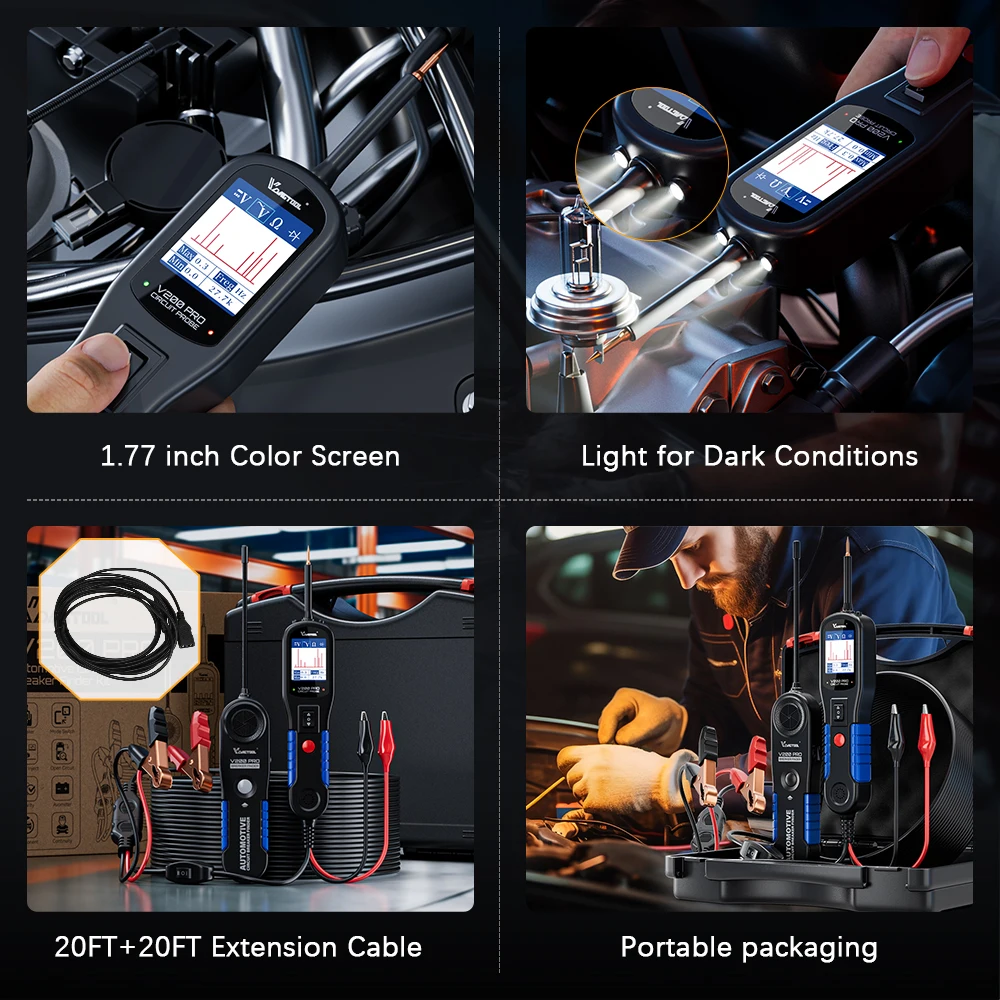 VDIAGTOOL V200PRO Automotive Power Circuit Probe 12/24V Electrical Short Open Breaker Finder Car Electrical Diagnostic 40FT Cabl