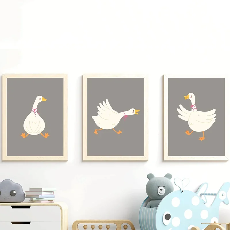 Multiple sizes 3pcs frameless Canvas Painting 3PCS  Goose Wall Art Farm Animal Art Poster Playroom Prints  Children's Room Carto
