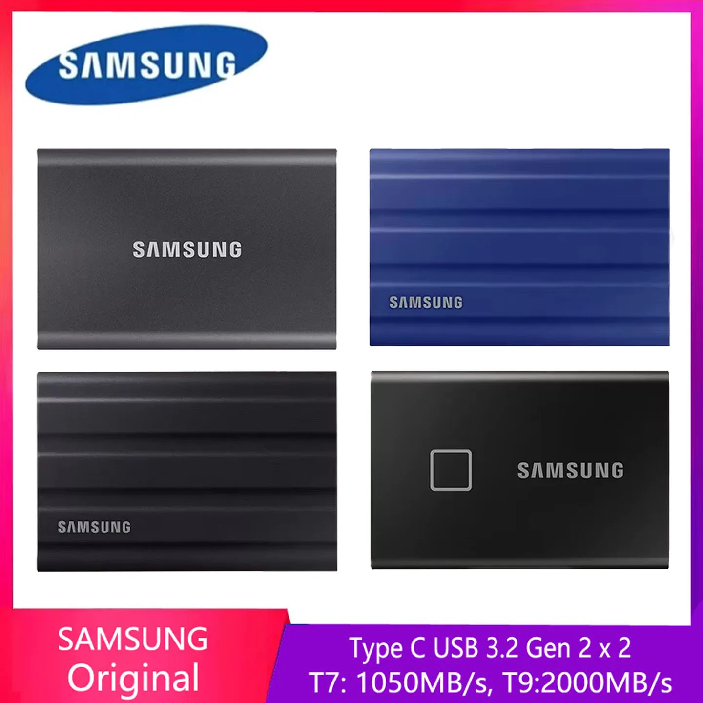 Samsung T7 T9 SSD externo T7 Shield portátil USB3.2 Gen2 x 2 SSD 2TB T9 4TB unidad de estado sólido disco duro externo tipo C para PC