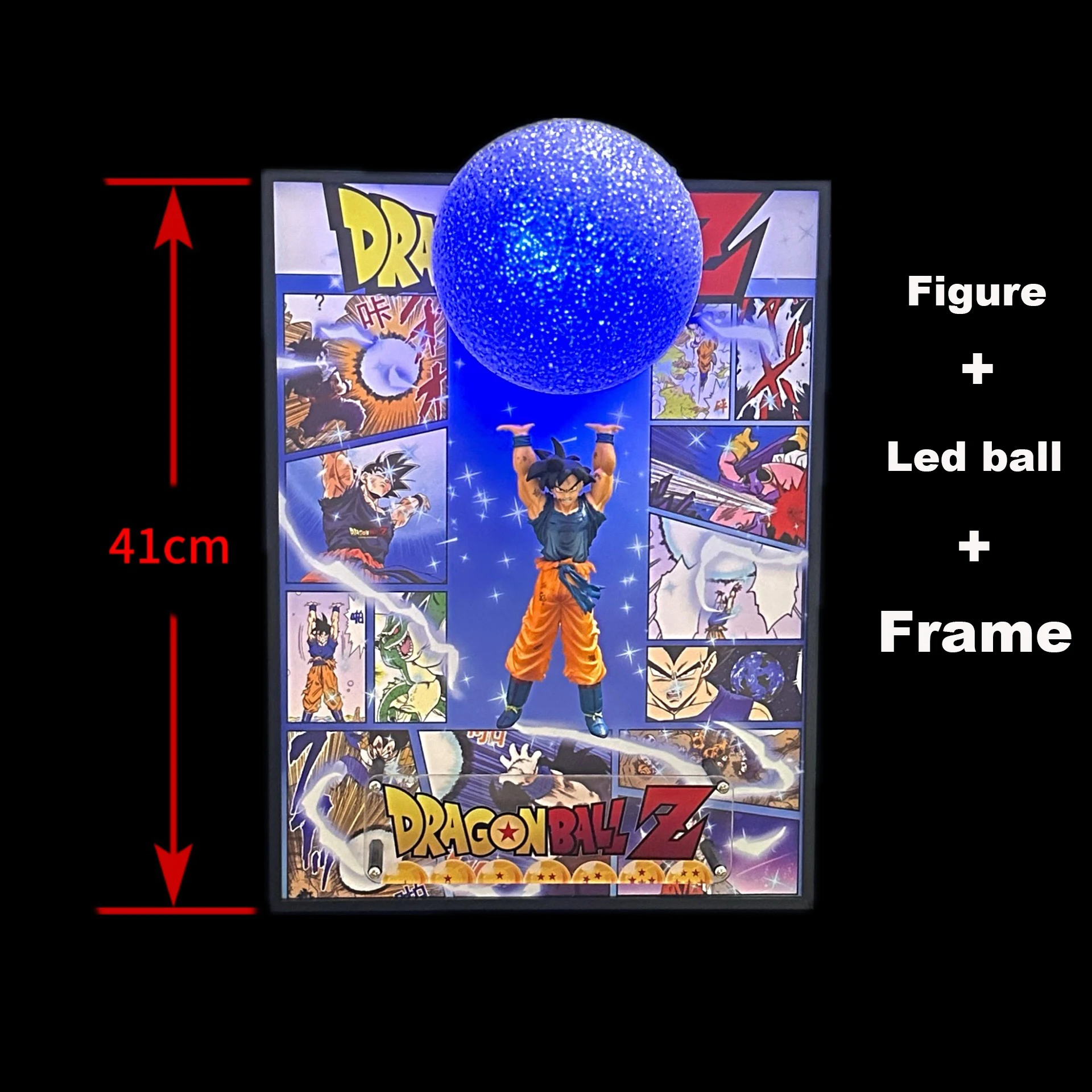 40*30CM Dragon Ball Goku Anime Figure Led Colorful Spirit Bomb GK Painting Wall Art Retro Posters Decorative Paintings For Home