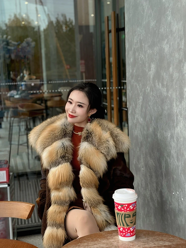 Fangtai 2024 Winter New Mink Short Fur Coat Women Luxury Outwear FemaleVest Coats Natural Real Fox Fur Jacket Free shipping spec