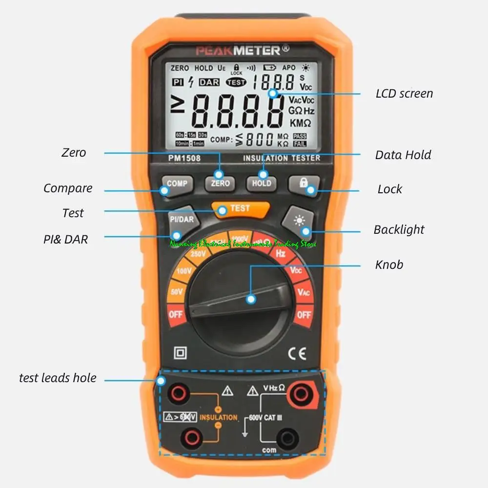 Imagem -02 - Precisão Digital Tester Isolamento 50v 100v 250v 500v 1000v Pm1508 10.0g Megohm Medidor Alta