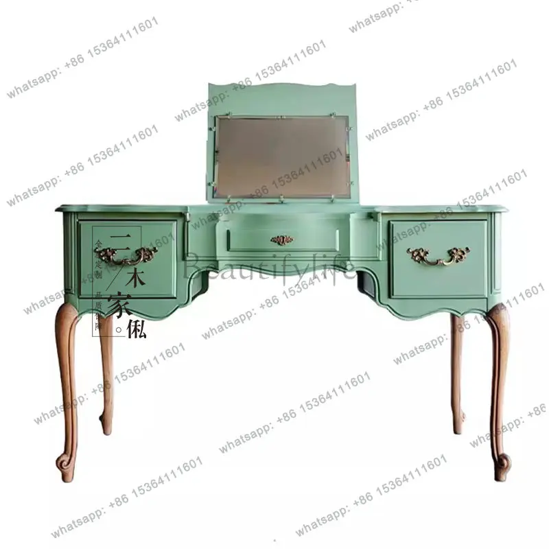 

French retro old dresser Nordic European solid wood carving flower dressing table can be customized