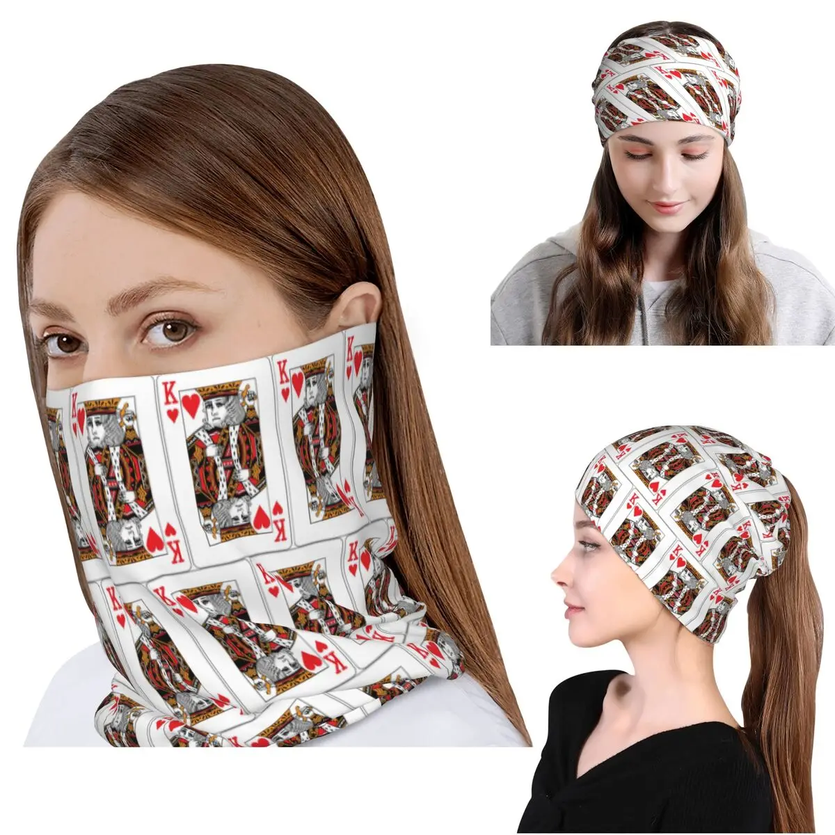 

King Of Hearts Poker Playing Card Bandana Neck Cover Face Scarf Multifunction Balaclava Beanies Hat Unisex Adult All Season