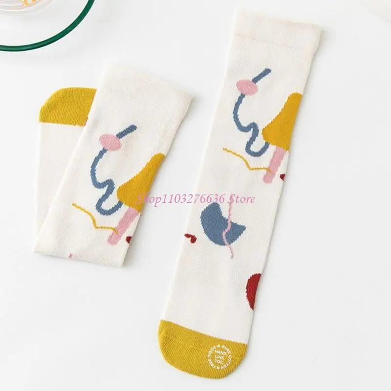 R6FD Baby Children Kids Middle Tube Socks Flower Printed Spring Autumn Warm Stocking Knee High Tube for Kids Boys Girls