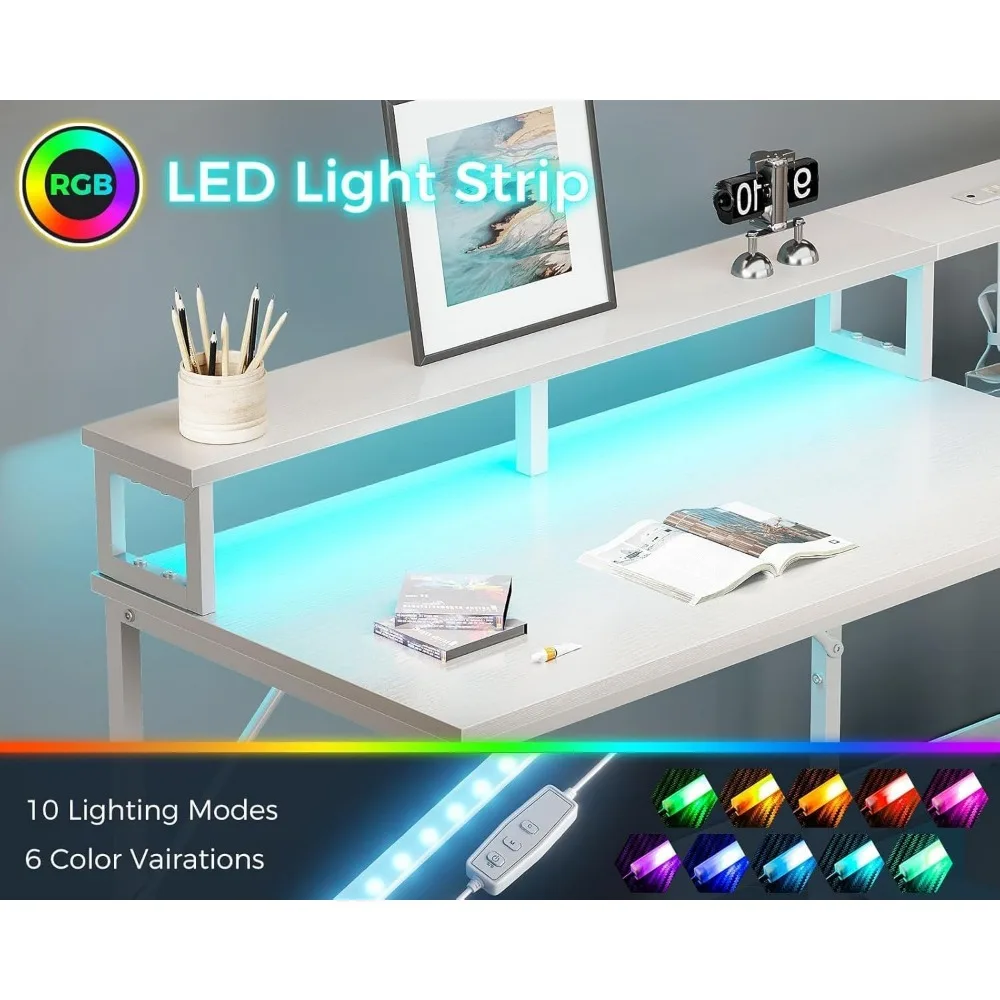 Extra-Large 98 Dual-Person Gaming Desk with Storage and USB Charging for Home Office and Writing