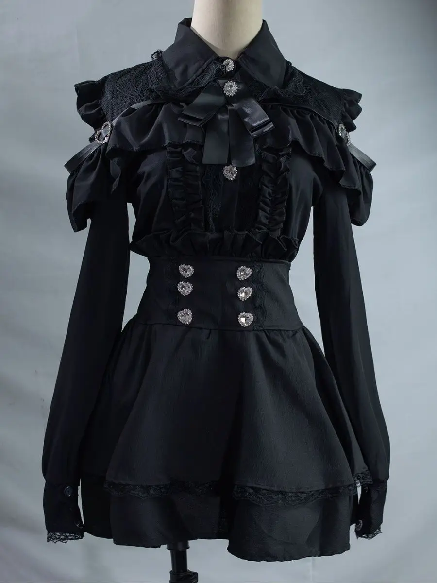 Subculture JK Uniform 2 Piece Set Off Shoulder Sweet Blouse High Waist Mini Skirt Set Japanese Style Lolita Set Chic