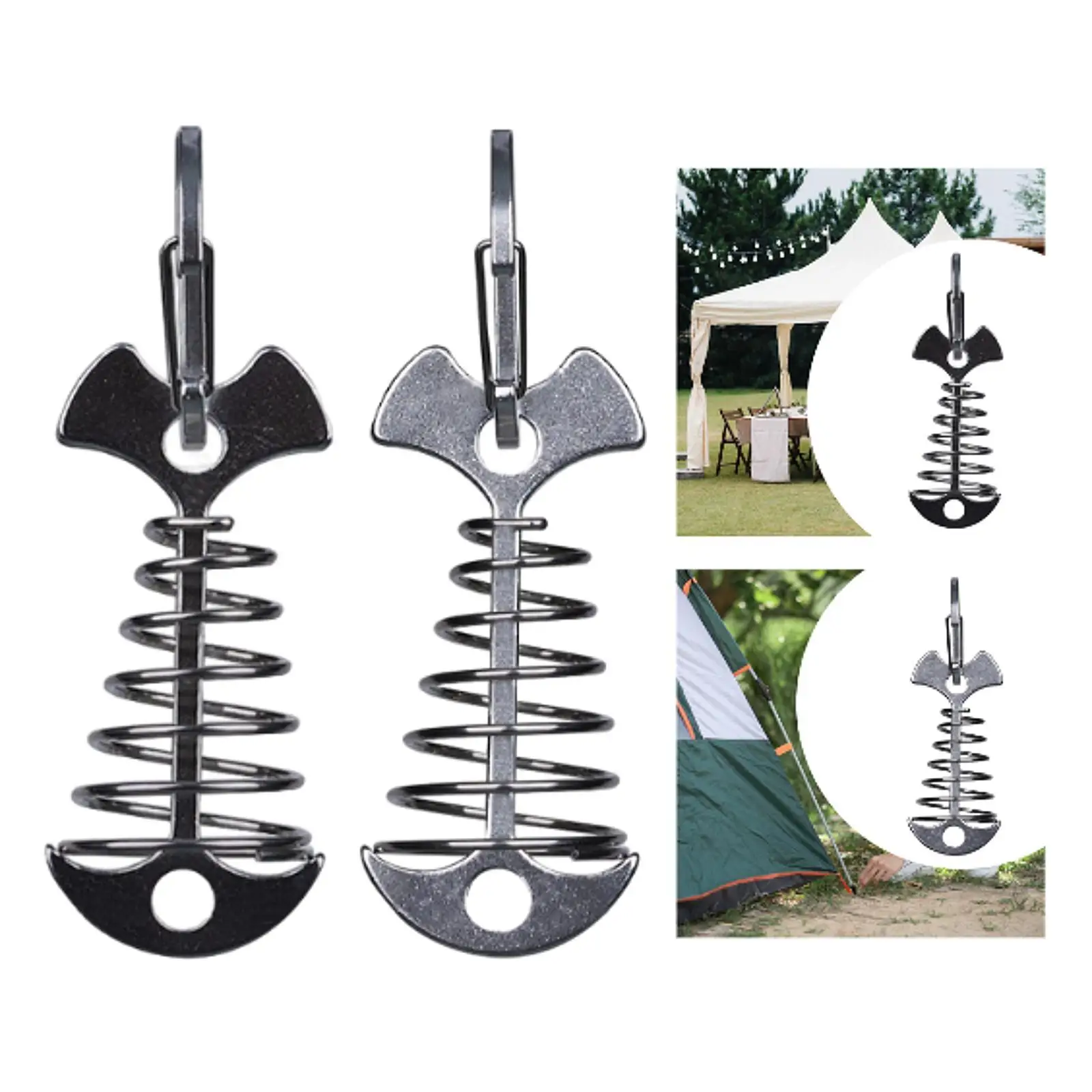 Fishbone Spring Deck Anchor Pegs with Spring Rope Buckle Windproof Portable Cord