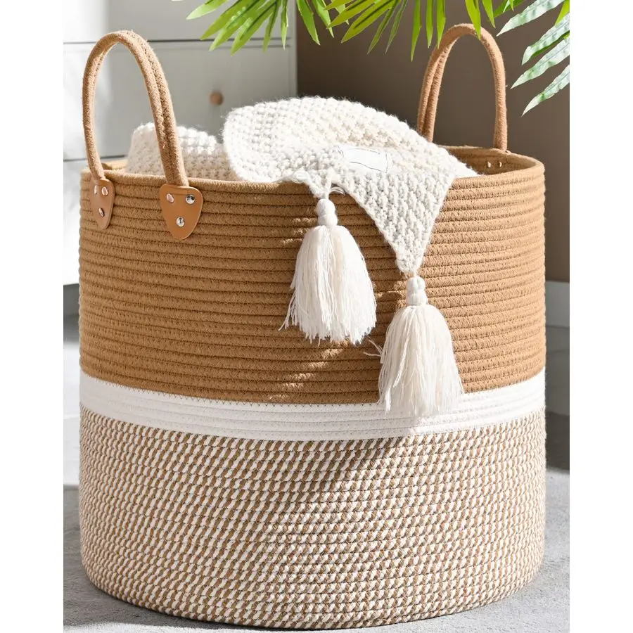 

Большая корзина для одеял 18x18x16, плетеная корзина для детского белья, корзины из хлопкового каната для хранения одеял в детской, прачечной, гостиной