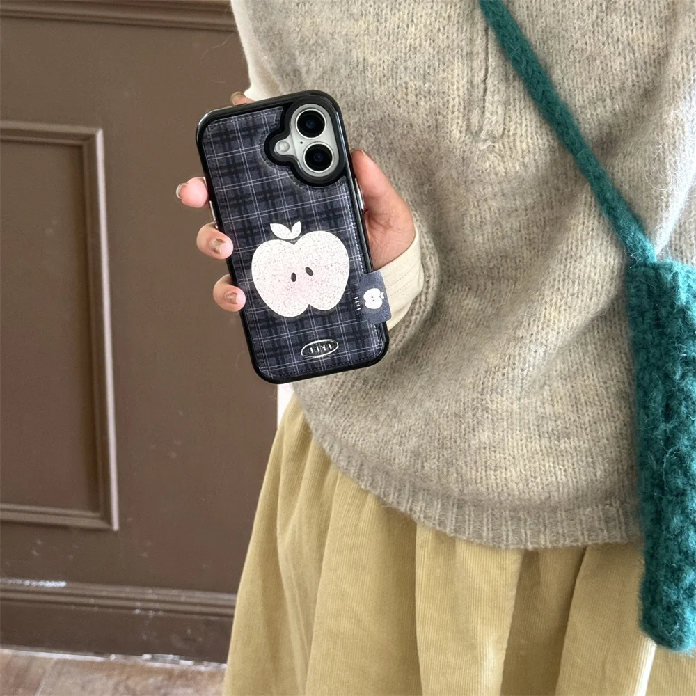 

Fashion plaid pattern cute Apple phone case for iPhone 14 Pro Max 15 17 16 Max Fundas leather protection Cases for 17 Pro Cover