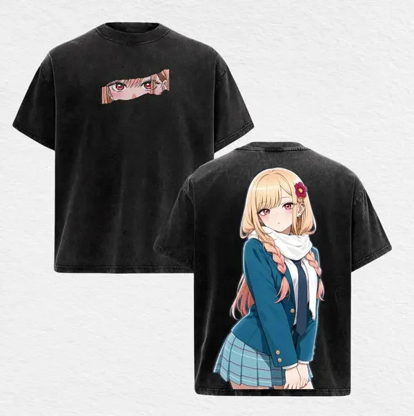 My Dress Up Darling Kitagawa Marin Clothing Men Women Manga T-shirts Retro Washed T Shirt Casual Cotton Tee Harajuku Male Tshirt