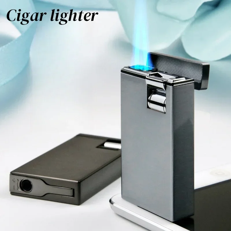 Encendedor de Gas con llama azul azabache degradado creativo de Metal, encendedor de antorcha Turbo portátil a prueba de viento para regalo de hombre, accesorios para cigarrillos