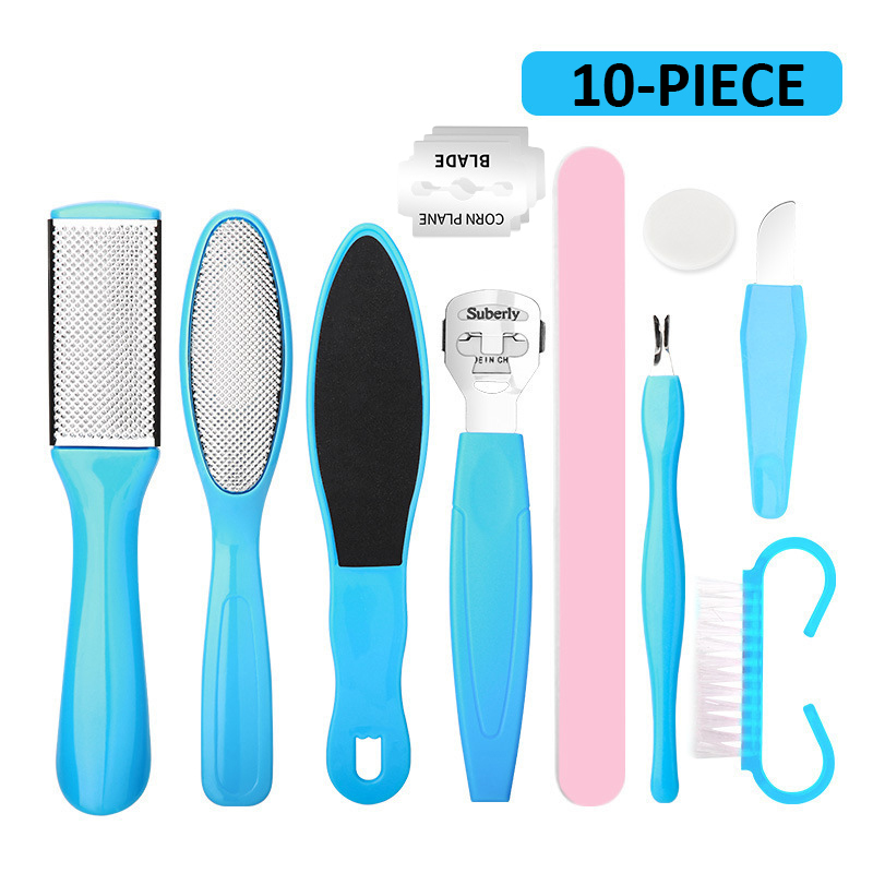  8/10 in 1 Pedicure Set Peeling and Exfoliating Calluses Foot Scrubbing Brush Stainless Steel Double-sided Foot Care Pedal Stone 