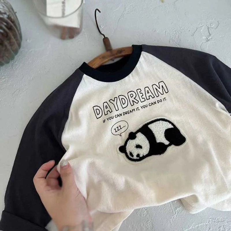 Children's Cartoon Printing Color Blocking Long-Sleeved T-Shirt Boys And Girls Round Neck Cotton Tops 0-12 Years Old