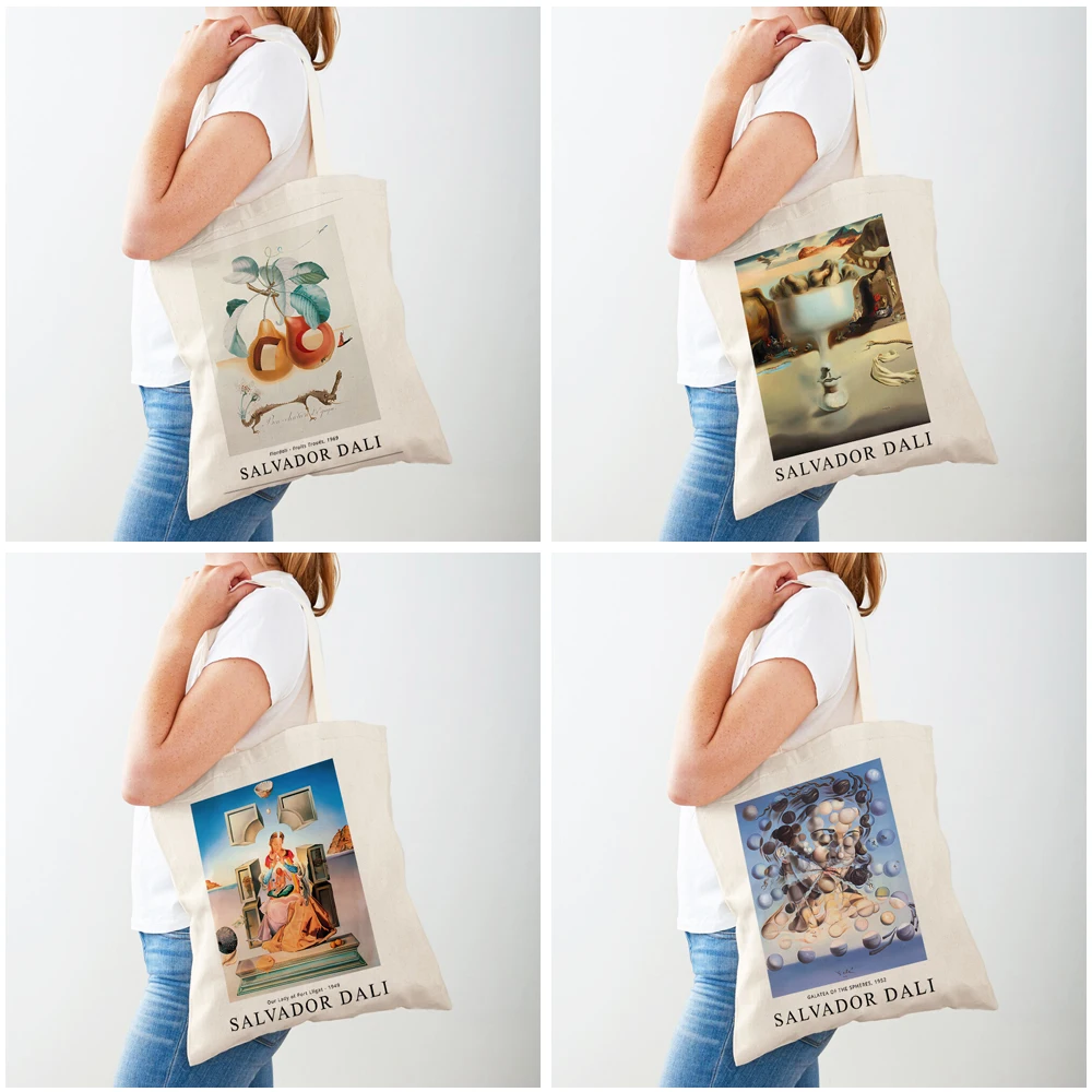 Ladies Shopping Bag Salvador Dali Surreal Venus Butterfly Fruit Handbag Foldable Cloth Shopper Harajuku Style Canvas Tote