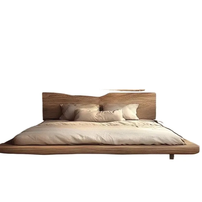 

Wabi Sansan wind log wind solid wood bed large board double bed tatami, hotel bed and breakfast furniture full set