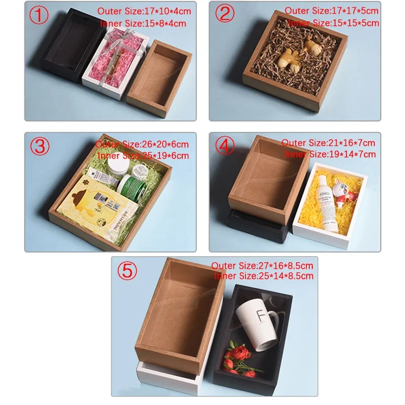 10pcs Folding Kraft Paper Box With Transparent PVC Window Black Packaging Gift Box Wedding Birthday Party Candy Cookie Cake Boxe