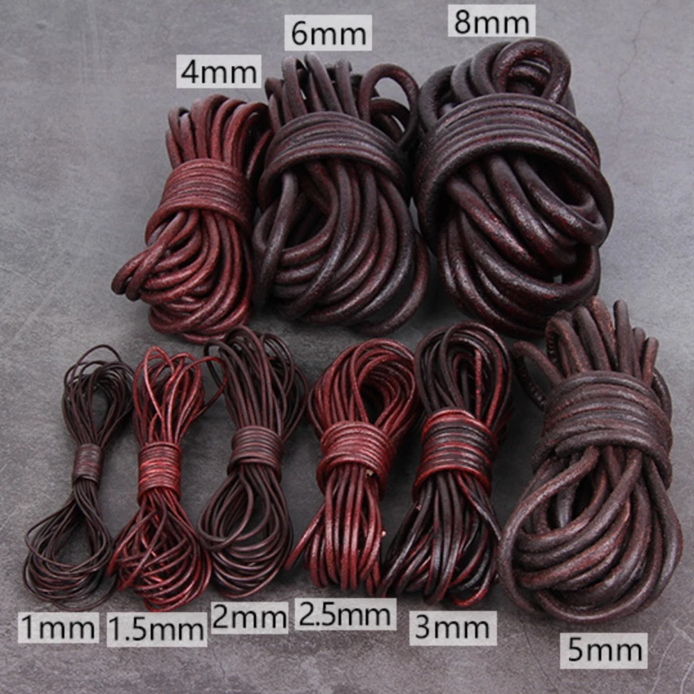 2/3/4/5/6/8/10mm 2meter Retro Coffee Cow Leather Strap Findings Flat/Round Leather Cord String Rope DIY  Bracelet Making