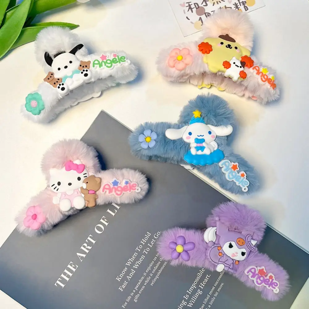 Sanrio Y2K Anime Hello Kitty Plush Hair Clip Cute Kuromi Kawaii Cinnamoroll Acrylic Girl Big Clip Hair Student Hairpin Hair Gift